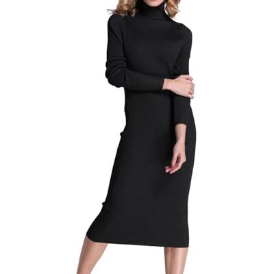Rocorose Women's Mock Neck Ribbed Long Sleeve Knit Dress Rocorose Women's Mock Neck Ribbed Long Sleeve Knit Dress