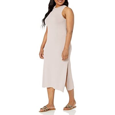 The Drop Women's Gabriela High Neck Cut-In A-Line Side-Slit Maxi Sweater Dress, Silver Cloud, S The Drop Women's Gabriela High Neck Cut-In A-Line Side-Slit Maxi Sweater Dress, Silver Cloud, S