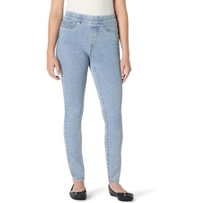 Amazon Essentials Women's Stretch Denim Mid-Rise Pull-On Jegging, Iced Light Wash, 10 Amazon Essentials Women's Stretch Denim Mid-Rise Pull-On Jegging, Iced Light Wash, 10