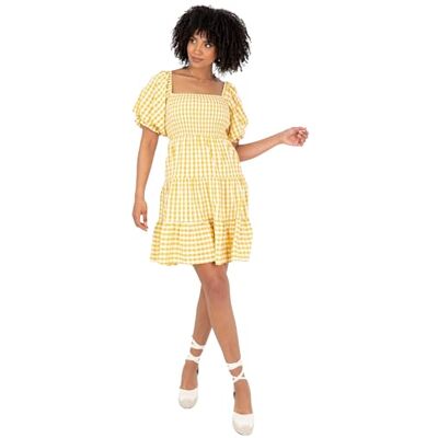 Lovedrobe Women’s Yellow Gingham Mini Dress Square Neck Puff Sleeve Smocked A-Line Tiered Skirt Summer Picnic & Holiday Outfit Size 16 Lovedrobe Women’s Yellow Gingham Mini Dress Square Neck Puff Sleeve Smocked A-Line Tiered Skirt Summer Picnic & Holiday Outfit Size 16