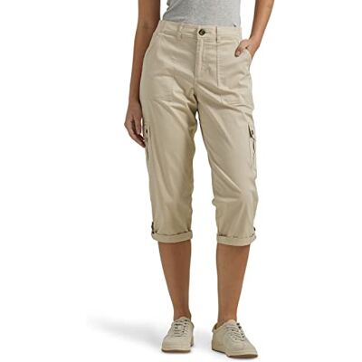 Lee Women's Flex-to-go Mid-Rise Relaxed Fit Cargo Capri Pant, Pioneer Beige Lee Women's Flex-to-go Mid-Rise Relaxed Fit Cargo Capri Pant, Pioneer Beige