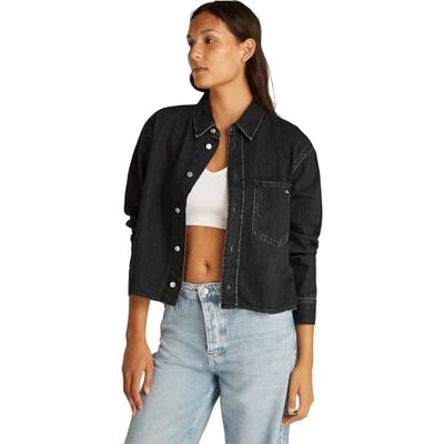 Calvin Klein Women’s Cropped Dad Denim Shirt with Chest Pocket Calvin Klein Women’s Cropped Dad Denim Shirt with Chest Pocket