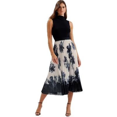 Ted Baker Womens WMS-emista-Printed Pleated Midi Skirt, Ivory, 16 UK Ted Baker Womens WMS-emista-Printed Pleated Midi Skirt, Ivory, 16 UK
