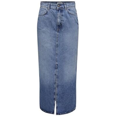 ONLY Women's Maxi Denim Skirt with Split Stone Washed Mid Rise Skirt with Pockets ONLY Women's Maxi Denim Skirt with Split Stone Washed Mid Rise Skirt with Pockets