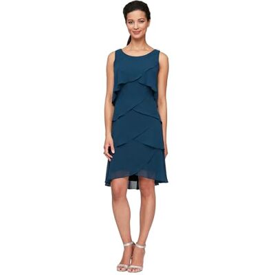 S.L. Fashions Women's Sleeveless Chiffon Tiered Cocktail Dress Petite and Missy Special Occasion Dress S.L. Fashions Women's Sleeveless Chiffon Tiered Cocktail Dress Petite and Missy Special Occasion Dress