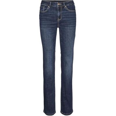 VERO MODA Female Straight-Fit VMFLASH Mid Rise Straight Cut Jeans, Dark Denim Blue, XS/ 30L VERO MODA Female Straight-Fit VMFLASH Mid Rise Straight Cut Jeans, Dark Denim Blue, XS/ 30L