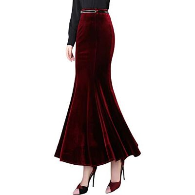 ebossy Women's High Waist Bodycon Velvet Fishtail Mermaid Maxi Skirt Evening Party ebossy Women's High Waist Bodycon Velvet Fishtail Mermaid Maxi Skirt Evening Party