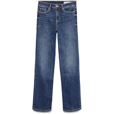 VERO MODA Female Straight-Fit VMFLASH Mid Rise Straight Cut Jeans, Dark Denim Blue, XL / 30L VERO MODA Female Straight-Fit VMFLASH Mid Rise Straight Cut Jeans, Dark Denim Blue, XL / 30L
