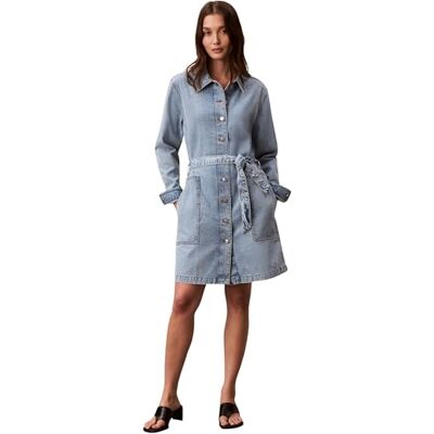 Calvin Klein Women's Belted Denim Mini Dress Coastal Lv047f671g Dresses Calvin Klein Women's Belted Denim Mini Dress Coastal Lv047f671g Dresses