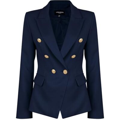 VIEMA MODA Womens Double Breasted Military Style Blazer Ladies Coat Jacket, Navy, 10 VIEMA MODA Womens Double Breasted Military Style Blazer Ladies Coat Jacket, Navy, 10