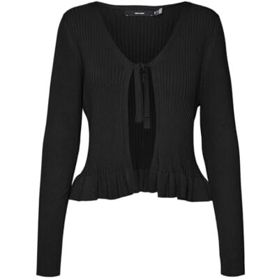 VERO MODA Women's Vmglory Ls Tie Peplum Cardigan Ga Boo Sweater, Black, M VERO MODA Women's Vmglory Ls Tie Peplum Cardigan Ga Boo Sweater, Black, M