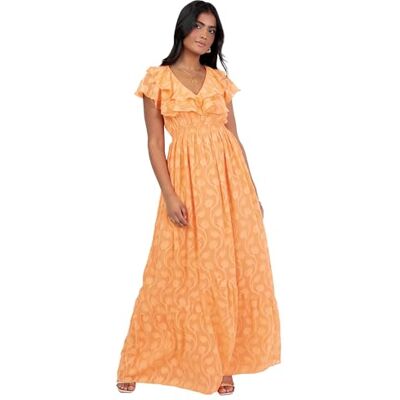 Lovedrobe Women's Maxi Dress Ladies V-Neck Ruffle Flutter Sleeve A-line Floral Burnout Elasticated Empire Waist Boho Keyhole Lovedrobe Women's Maxi Dress Ladies V-Neck Ruffle Flutter Sleeve A-line Floral Burnout Elasticated Empire Waist Boho Keyhole