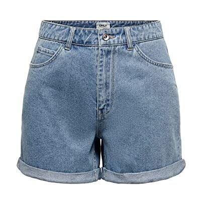 ONLY Women's High-Waisted Shorts 5-Pocket Style Button Fly Zipper Closure Short Bermudas ONLY Women's High-Waisted Shorts 5-Pocket Style Button Fly Zipper Closure Short Bermudas