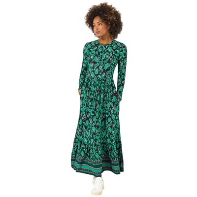 Joe Browns Women's Floral Border Print Boho Jersey Dress, Regular, Black, UK 8 Joe Browns Women's Floral Border Print Boho Jersey Dress, Regular, Black, UK 8