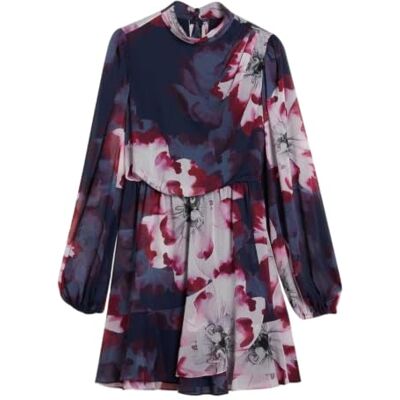 Ted Baker Womens WMD-Aracely-Printed Long Sleeve Neck Tie Mini Business Casual Dress, Navy, 12 UK Ted Baker Womens WMD-Aracely-Printed Long Sleeve Neck Tie Mini Business Casual Dress, Navy, 12 UK