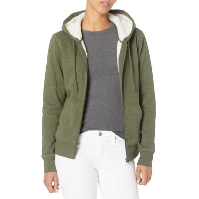 Amazon Essentials Women's Sherpa-Lined Fleece Full-zip Hooded Jacket, Olive Heather, XS Amazon Essentials Women's Sherpa-Lined Fleece Full-zip Hooded Jacket, Olive Heather, XS