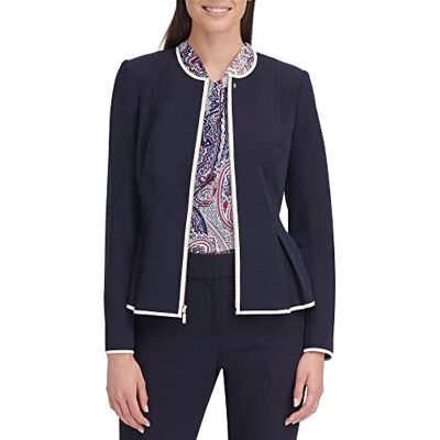 Tommy Hilfiger Damen Blazer mit Schößchen, ohne Kragen, Reißverschluss vorne Tommy Hilfiger Damen Blazer mit Schößchen, ohne Kragen, Reißverschluss vorne
