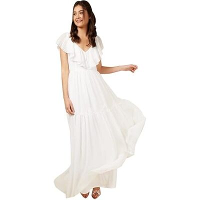 Little Mistress Women's Jaime Bridal Ivory Frill Maxi Dress, Size 10 UK, White Little Mistress Women's Jaime Bridal Ivory Frill Maxi Dress, Size 10 UK, White