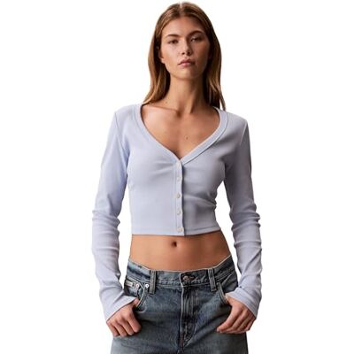 Calvin Klein Women’s Woven Label Ribbed Cardigan with Button Placket Calvin Klein Women’s Woven Label Ribbed Cardigan with Button Placket