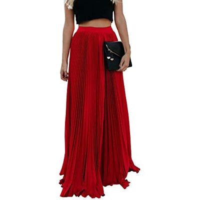 ebossy Women's High Waist Flowy Pleated Chiffon Maxi Skirt ebossy Women's High Waist Flowy Pleated Chiffon Maxi Skirt
