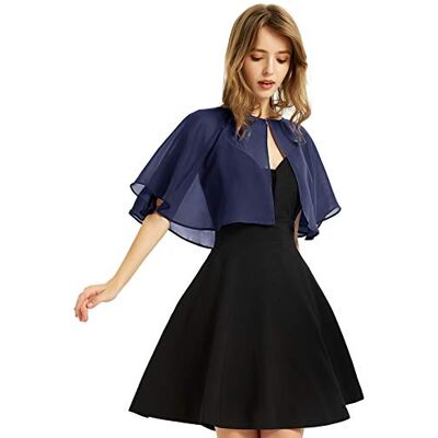 BUCUXE XinQi Women's Soft Chiffon Shawl Wraps Shrug for Evening Dress Wedding Cape Bolero Flapper Cover Up, Navy, One Size BUCUXE XinQi Women's Soft Chiffon Shawl Wraps Shrug for Evening Dress Wedding Cape Bolero Flapper Cover Up, Navy, One Size