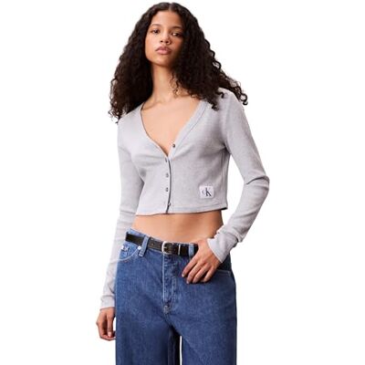 Calvin Klein Women’s Woven Label Ribbed Cardigan with Button Placket Calvin Klein Women’s Woven Label Ribbed Cardigan with Button Placket