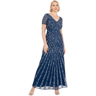 Maya Deluxe Womens Maxi Ladies Embellished Sequin Long Short Sleeve V Neck High Empire Waist Cut Shiny Prom Wedding Bridesmaid Dress French Navy Size 20 Maya Deluxe Womens Maxi Ladies Embellished Sequin Long Short Sleeve V Neck High Empire Waist Cut Shiny Prom Wedding Bridesmaid Dress French Navy Size 20