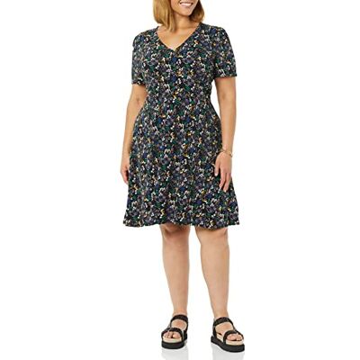 Amazon Essentials Women's Short-Sleeve V-Neck Fit and Flare Floral Jersey Dress, Black Ditsy Floral, M Amazon Essentials Women's Short-Sleeve V-Neck Fit and Flare Floral Jersey Dress, Black Ditsy Floral, M