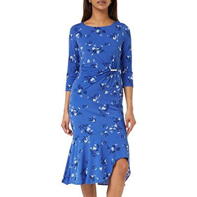 Gina Bacconi Jersey Dress with Gold Trim, Blue, 12 Gina Bacconi Jersey Dress with Gold Trim, Blue, 12