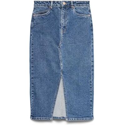VERO MODA Women's Calf-Length Denim Maxi Skirt with Slit 5 Pocket Skirt VERO MODA Women's Calf-Length Denim Maxi Skirt with Slit 5 Pocket Skirt