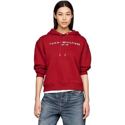 Tommy Hilfiger - Logo Fleece Drawstring Hoody - Red - XXS - Hoodie Tommy Hilfiger - Logo Fleece Drawstring Hoody - Red - XXS - Hoodie