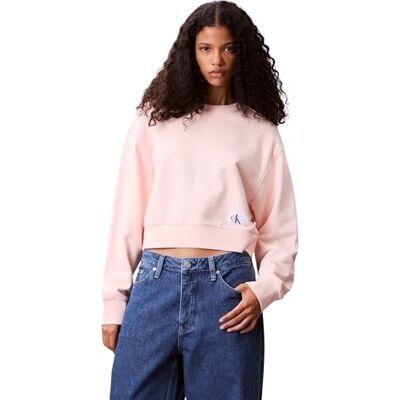 Calvin Klein Women’s Badge Logo Cropped Sweatshirt, Pink (Cloud Pink), M Calvin Klein Women’s Badge Logo Cropped Sweatshirt, Pink (Cloud Pink), M