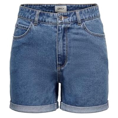 ONLY Women's High-Waisted Shorts 5-Pocket Style Button Fly Zipper Closure Short Bermudas ONLY Women's High-Waisted Shorts 5-Pocket Style Button Fly Zipper Closure Short Bermudas