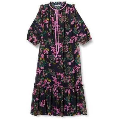 Hope & Ivy The Morgana High Neck Tiered Maxi Dress with Blouson Sleeve and Lace Trims, Navy Hope & Ivy The Morgana High Neck Tiered Maxi Dress with Blouson Sleeve and Lace Trims, Navy