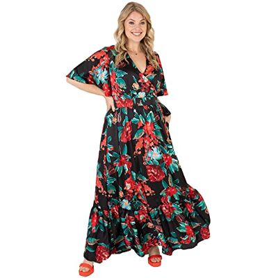 Lovedrobe Women's Womens Maxi Dress for Plus Size Ladies V Neck Faux Wrap Short Sleeve Flutter Tropical Ruffle with Pockets for Summer Dress Lovedrobe Women's Womens Maxi Dress for Plus Size Ladies V Neck Faux Wrap Short Sleeve Flutter Tropical Ruffle with Pockets for Summer Dress