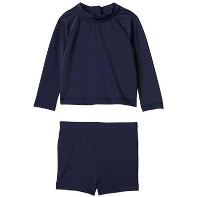 Amazon Essentials x Sofia Grainge Baby Boys' Two-Piece Long-Sleeve Rashguard and Shorts Set, Navy, 18 Months Amazon Essentials x Sofia Grainge Baby Boys' Two-Piece Long-Sleeve Rashguard and Shorts Set, Navy, 18 Months