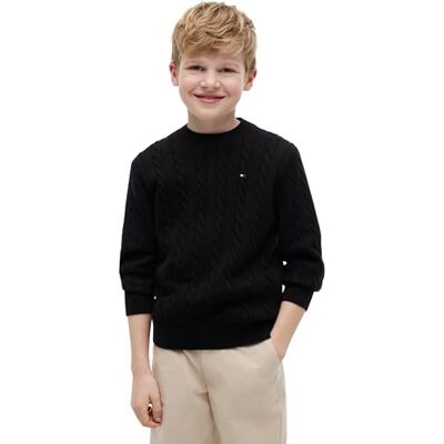 Tommy Hilfiger Boys' Jumper Cotton Cable Knit with Round Neckline, Black (Black), 12 Years Tommy Hilfiger Boys' Jumper Cotton Cable Knit with Round Neckline, Black (Black), 12 Years