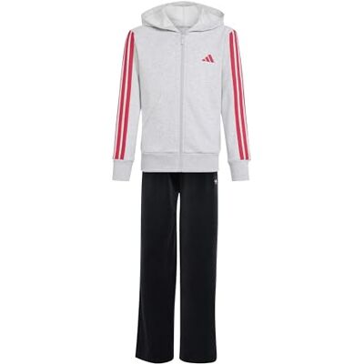 adidas Girl's Essentials Full Zip Hoodie Sweatshirt, light grey heather/power pink, 5-6 Years adidas Girl's Essentials Full Zip Hoodie Sweatshirt, light grey heather/power pink, 5-6 Years