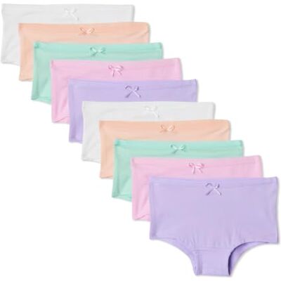 Amazon Essentials Girls' Cotton Jersey Boyshort Underwear, Pack of 10, Pastels, 11-12 Years Amazon Essentials Girls' Cotton Jersey Boyshort Underwear, Pack of 10, Pastels, 11-12 Years