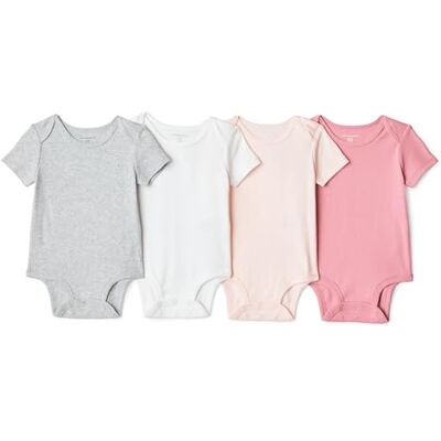 Amazon Essentials Baby Boys' Short Sleeve Cotton Baby Bodysuits (Vests), Pack of 4, Light Heather Grey/Pink, 18 Months Amazon Essentials Baby Boys' Short Sleeve Cotton Baby Bodysuits (Vests), Pack of 4, Light Heather Grey/Pink, 18 Months