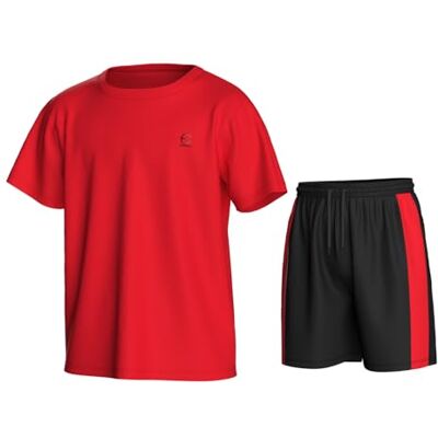 Essenclo Boys Athletic Shorts and Performance T-Shirt Crew Neck Boy Clothes Set, Summer Kids Outfit Size 3-16 (2 Pcs Set) E1002 Red 11-12 Essenclo Boys Athletic Shorts and Performance T-Shirt Crew Neck Boy Clothes Set, Summer Kids Outfit Size 3-16 (2 Pcs Set) E1002 Red 11-12