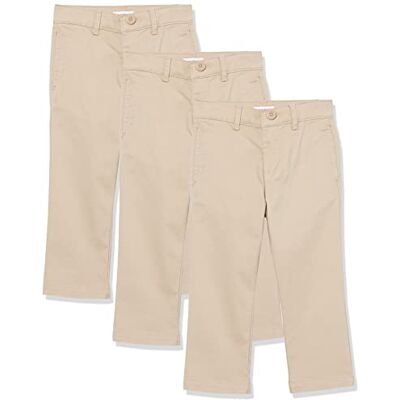 Amazon Essentials Boys' Uniform Straight-Fit Flat-Front Chino Khaki Pants, Pack of 3, Light Khaki Brown, 10 Amazon Essentials Boys' Uniform Straight-Fit Flat-Front Chino Khaki Pants, Pack of 3, Light Khaki Brown, 10