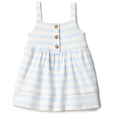 Amazon Essentials x Sofia Grainge Baby Girls' Cotton Casual Fit and Flare Dress, Pale Blue Bold Stripe, 12 Months Amazon Essentials x Sofia Grainge Baby Girls' Cotton Casual Fit and Flare Dress, Pale Blue Bold Stripe, 12 Months