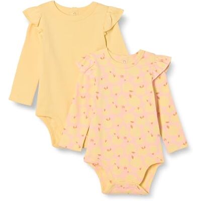 Amazon Essentials Baby Girls' Long Sleeve Ruffled Bodysuit, Pack of 2, Apples/Pale Yellow, 3-6 Months Amazon Essentials Baby Girls' Long Sleeve Ruffled Bodysuit, Pack of 2, Apples/Pale Yellow, 3-6 Months
