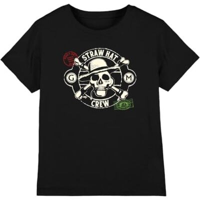 One Piece Straw Hat Crew Stamps Kids T-Shirt, Black, 5-6Y One Piece Straw Hat Crew Stamps Kids T-Shirt, Black, 5-6Y