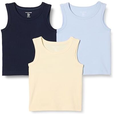 Amazon Essentials Boys' Vests, Pack of 3, Beige/Light Blue/Navy, 4 Years Amazon Essentials Boys' Vests, Pack of 3, Beige/Light Blue/Navy, 4 Years