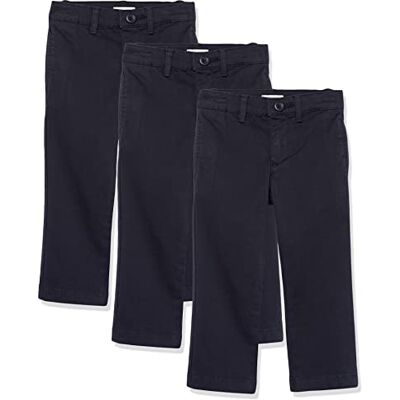 Amazon Essentials Boys' Uniform Straight-Fit Flat-Front Chino Khaki Pants, Pack of 3, Black, 5 Slim Amazon Essentials Boys' Uniform Straight-Fit Flat-Front Chino Khaki Pants, Pack of 3, Black, 5 Slim