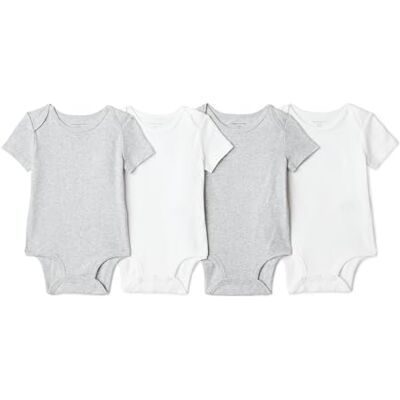 Amazon Essentials Baby Boys' Short Sleeve Cotton Baby Bodysuits (Vests), Pack of 4, Light Heather Grey/White, 6-9 Months Amazon Essentials Baby Boys' Short Sleeve Cotton Baby Bodysuits (Vests), Pack of 4, Light Heather Grey/White, 6-9 Months