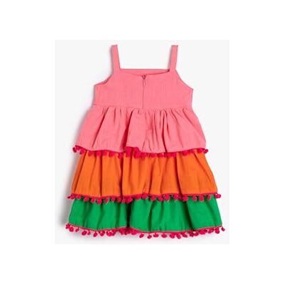Koton Baby Girls' Dress Color Block Strappy Tiered Pom Detail Cotton, Pink (280), 9-12 Months Koton Baby Girls' Dress Color Block Strappy Tiered Pom Detail Cotton, Pink (280), 9-12 Months