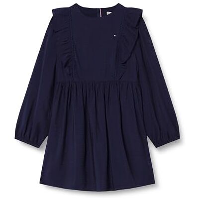 Tommy Hilfiger Girl's Ruffle Aline Dress LS KG0KG08945 Flare Dress, Blue (Dark Night Navy), 12 Years Tommy Hilfiger Girl's Ruffle Aline Dress LS KG0KG08945 Flare Dress, Blue (Dark Night Navy), 12 Years